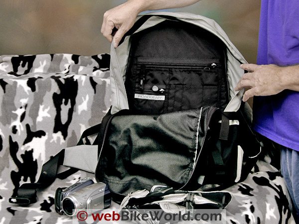 Large Motorcycle Backpack - Inside View