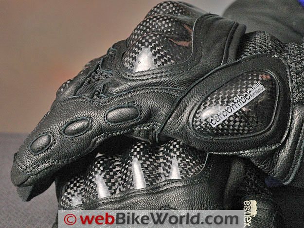 Eska H2 Motorcycle Gloves - Side View and Carbon Fiber Knuckle Protectors