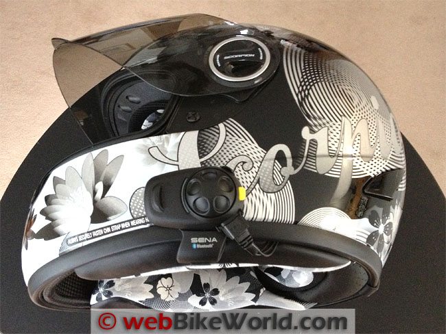 Sena SMH5-FM Mounted on the Scorpion EXO-400 Helmet