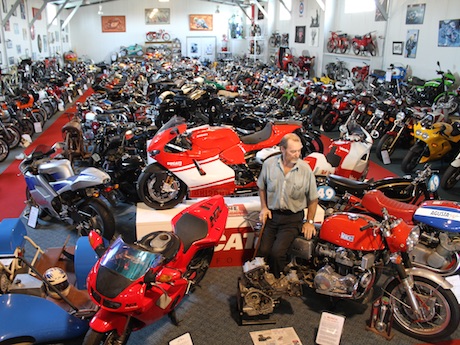 Allen Smith in the Australian Motorcycle Museum with his Munch and NR750 vintage