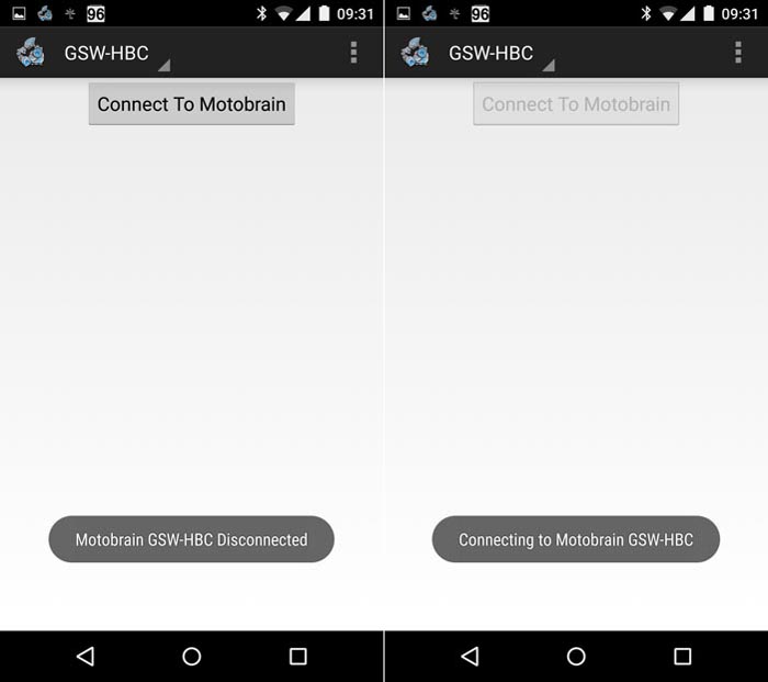 Motobrain App Connection Screen