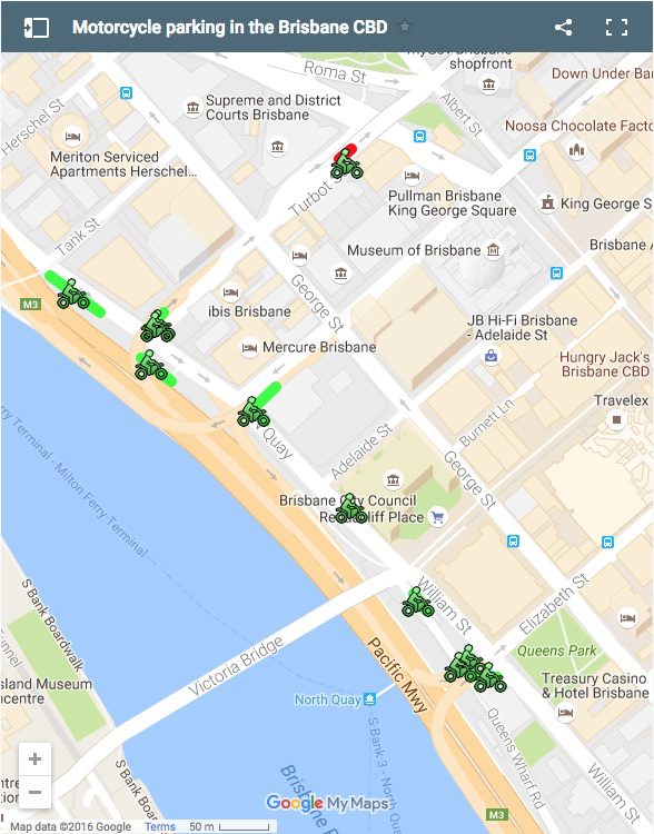 Map of existing motorcycle parking spaces now in jeopardy