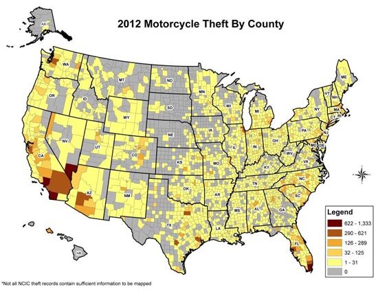 Motorcycle Theft by County
