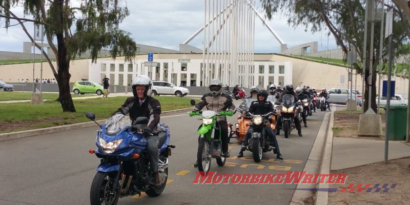 Motorcycle Riders Association of Queensland photo - riders at Federal Parliament mandatory recalls representative road safety survey