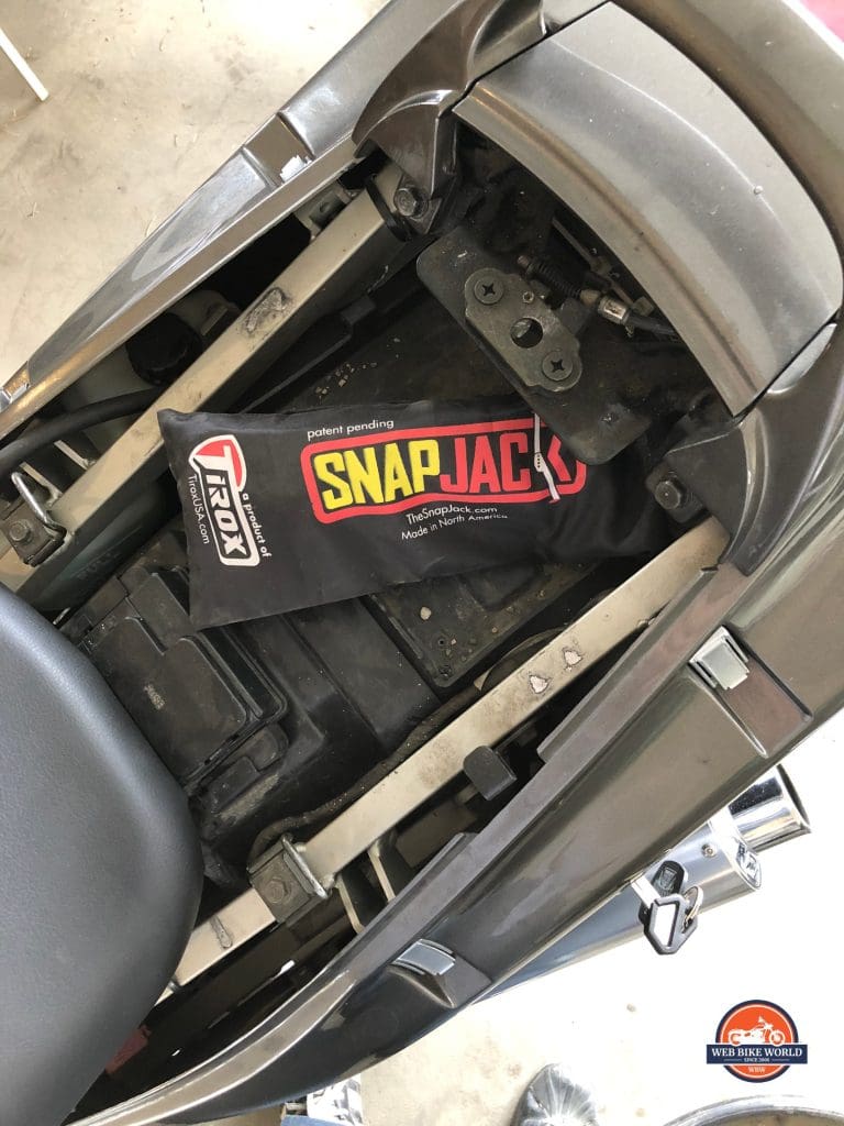 SnapJack Variable V2 Compact Storage Option and Shown Packed In Bike Storage