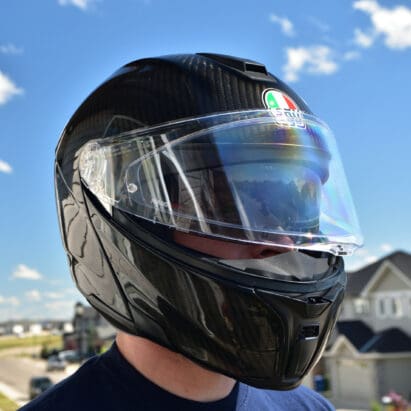 Me wearing the AGV Sportmodular Carbon Gloss helmet.