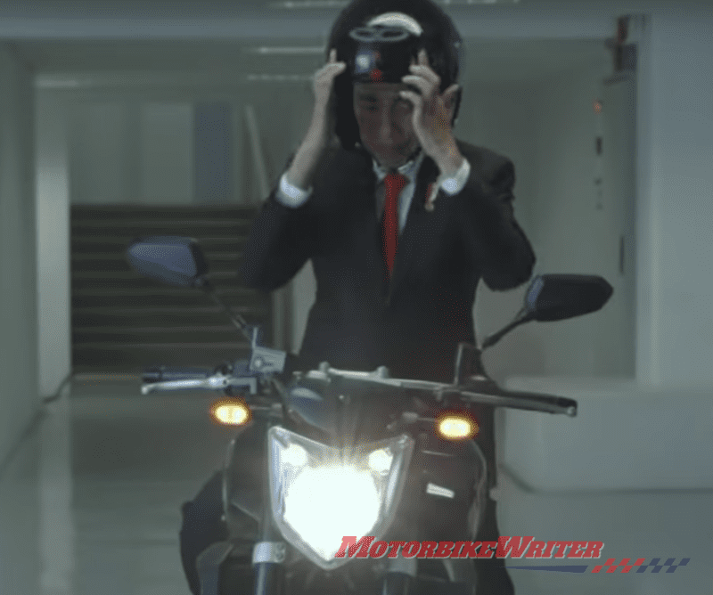 Indo president turns bike ‘stuntman’