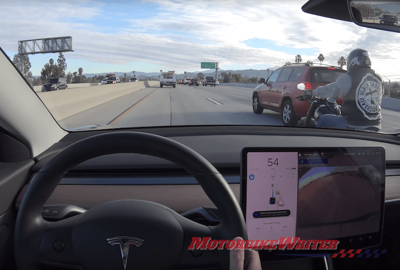 Tesla detects lane filtering riders automated