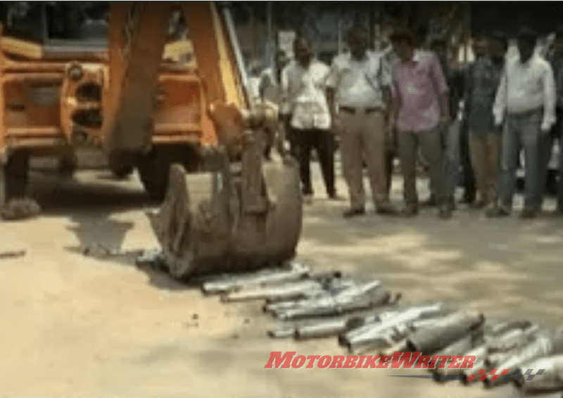 Indian cops flatten noisy aftermarket exhausts