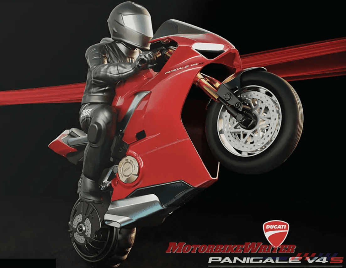 Ducati V4 wheelies at touch of a button