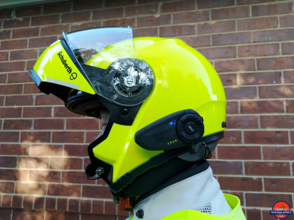 EJEAS Quick 20 Bluetooth Helmet System shown installed on Schuberth C3 Pro