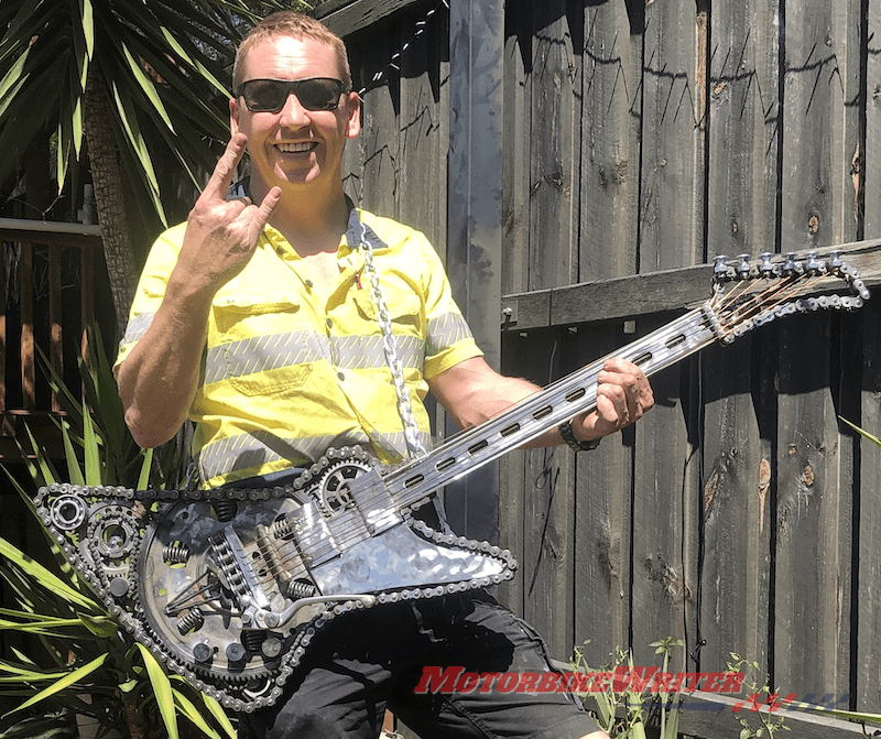 Adam Tovell-Soundy who makes guitar art pieces out of old motorcycle spares