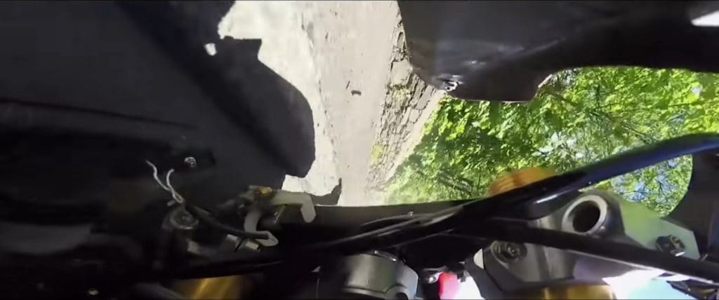 The view from Dominic Herbertson's Senior TT 1200 cc superbike after crashing
