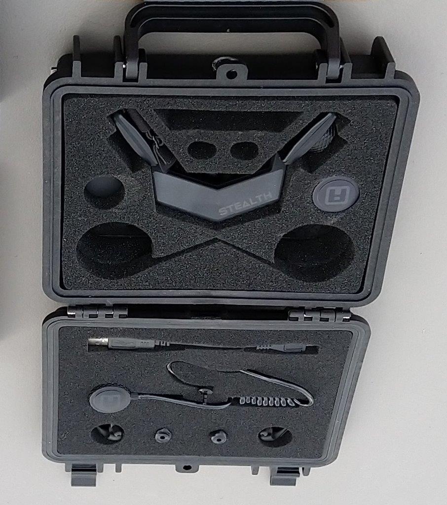 Close up shot of iASUS Stealth Throat microphone carrying case