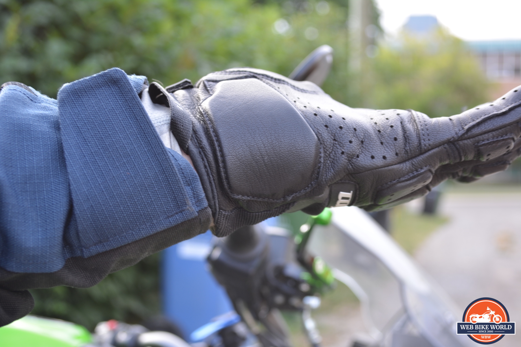 A view of the nicely sized palm pad armour with non-Newtonian foam on the KLIM Dakar Pro Gloves.