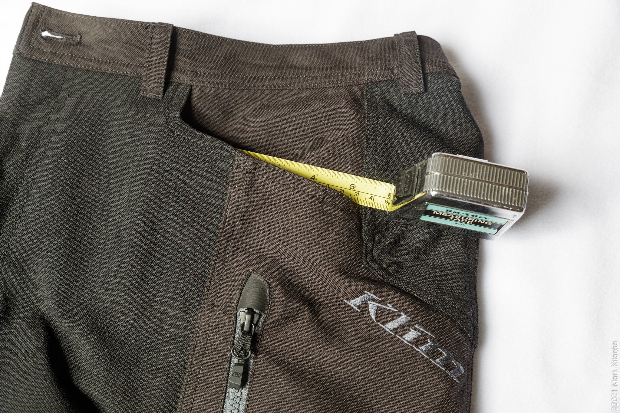 Closeup showing the 5" wide left front pocket