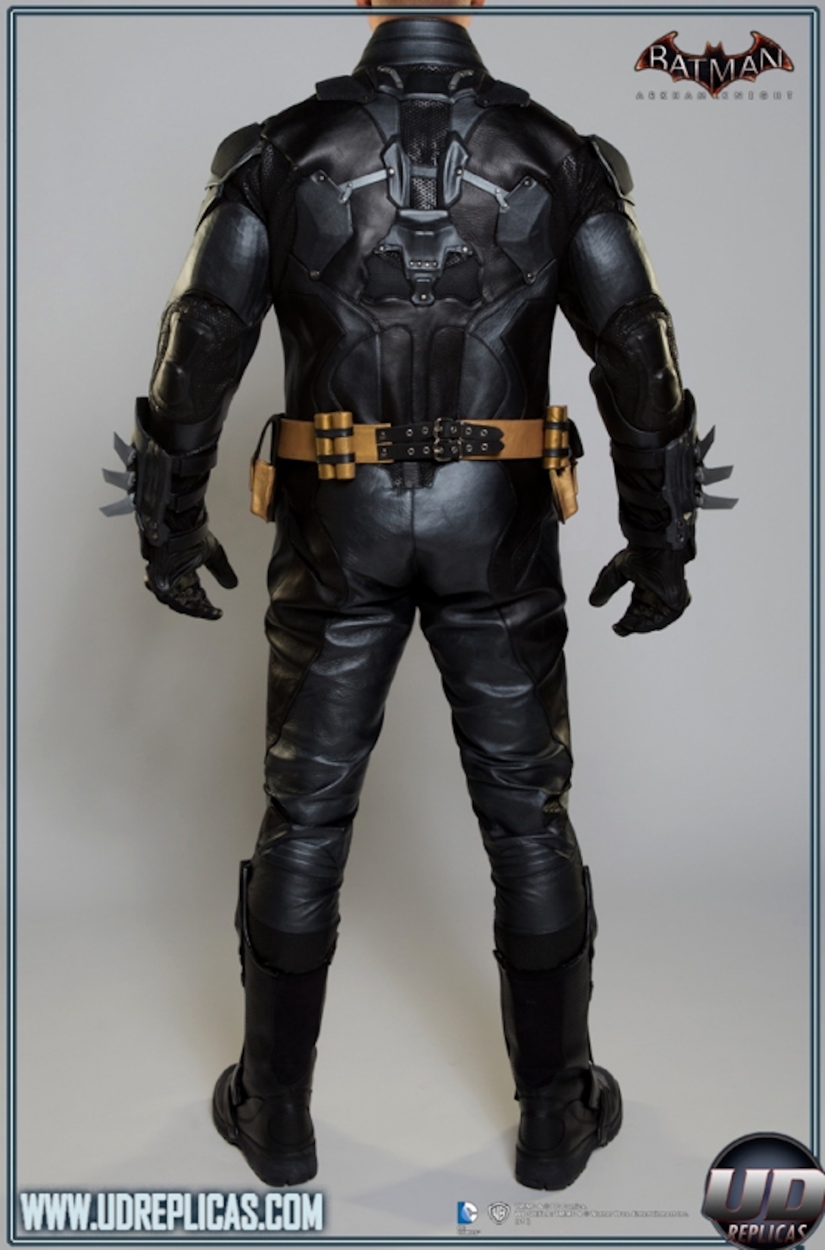 A back view of the BATMAN™: Arkham Knight Leather Motorcycle Suit from UD Replicas