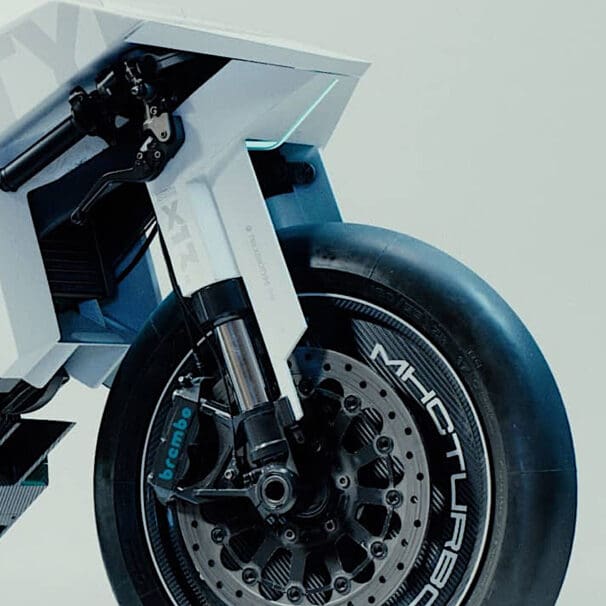A view of the front/side of the Xenotype - a motorcycle concept born from the studios of Colorsponge and Ash Thorp