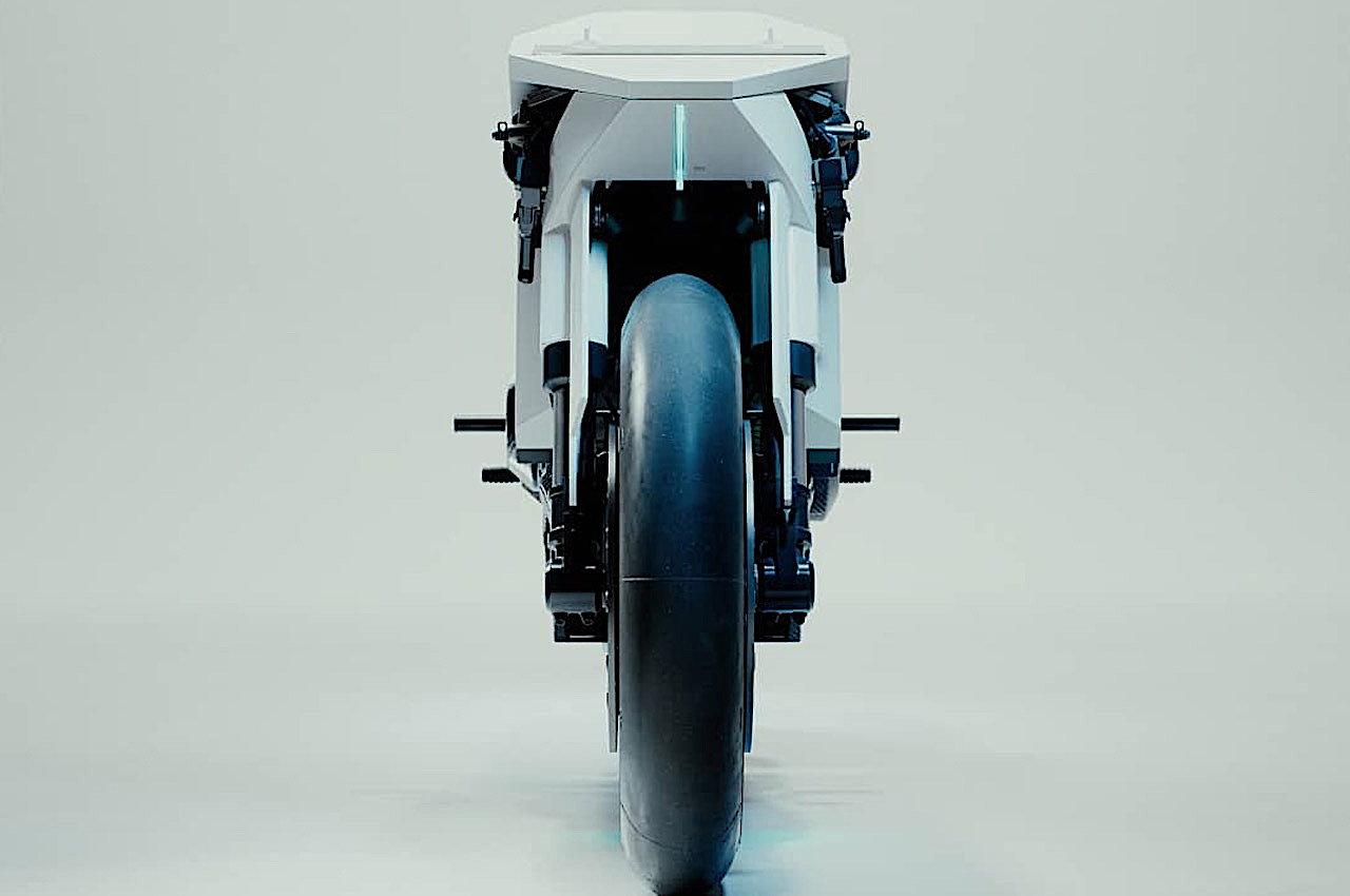 A frontal view of the Xenotype - a motorcycle concept born from the studios of Colorsponge and Ash Thorp