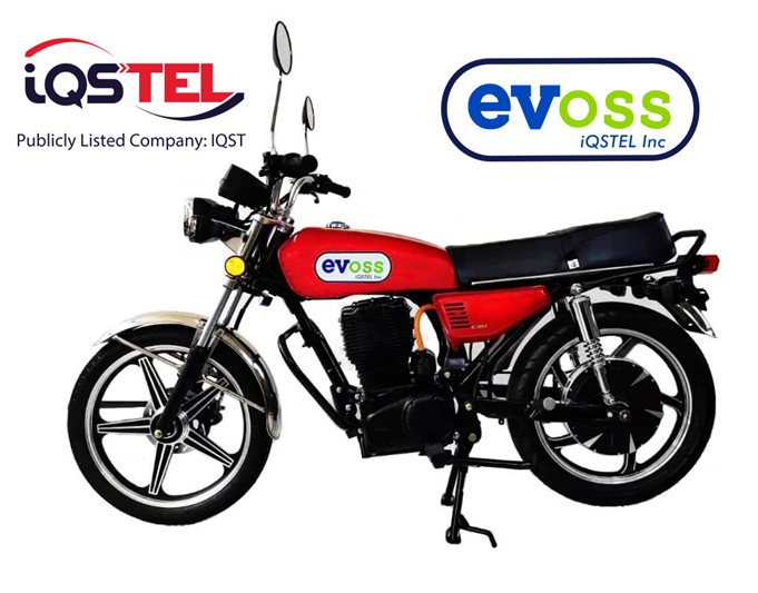 A view of the iQSTEL EVOSS electric motorcycle, set to go into production this week.