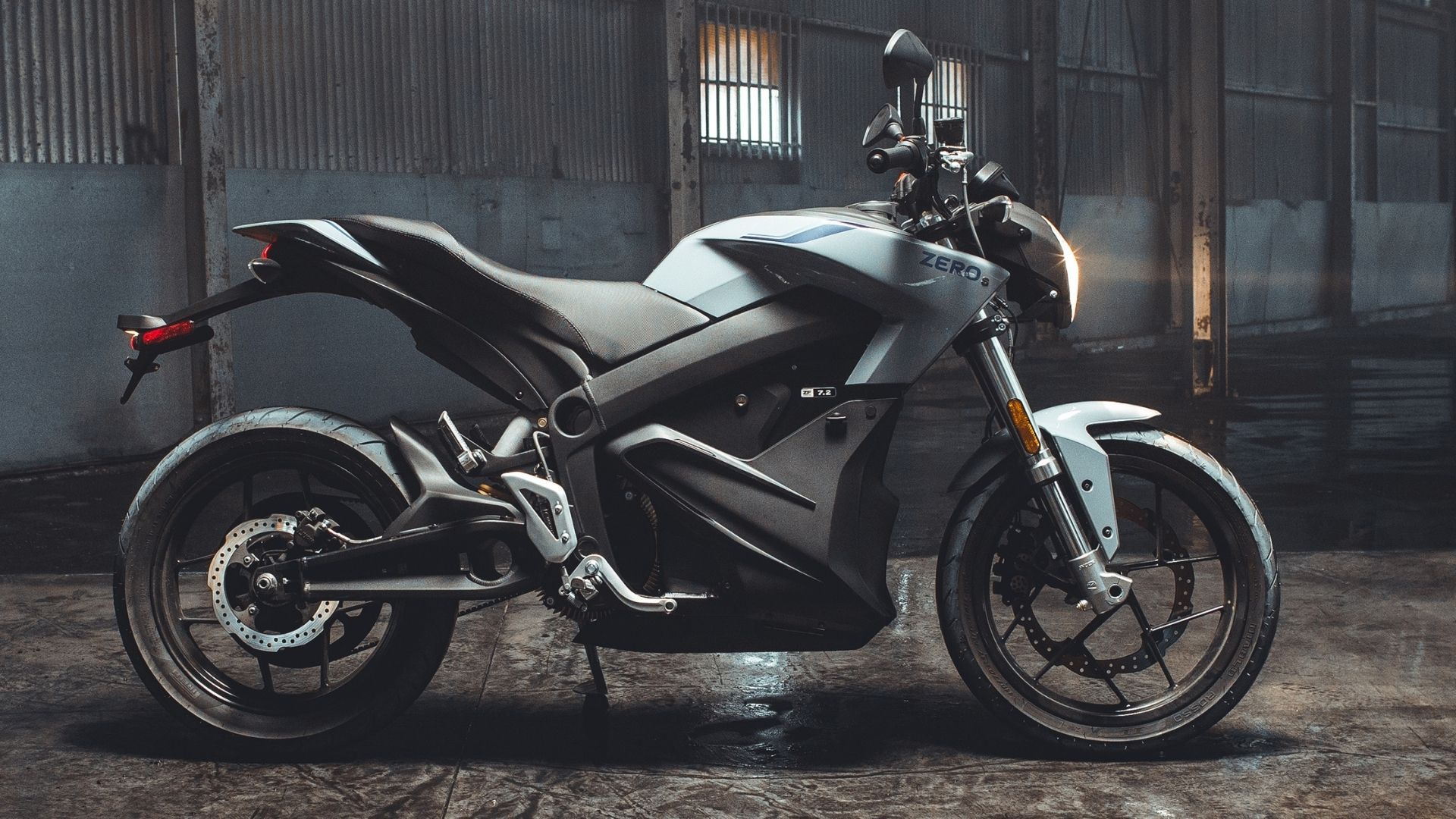 A side view of an electric motorcycle from Zero Motorcycles