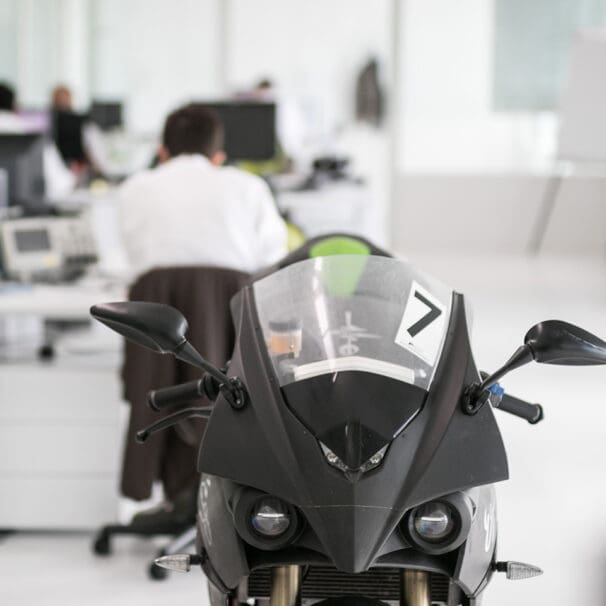 A view of an Energica motorcycle from the front