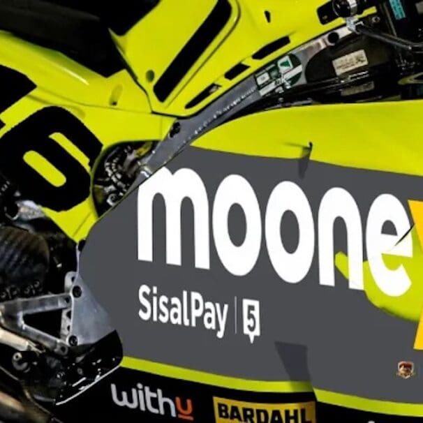A view of the machines that are set for VR46 Academy, including Mooney sponsorship logos on the bike