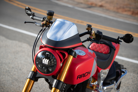 An ARCH KRGT-1 featuring a new Adaptive Motorcycle Headlight™ from JW Speakers