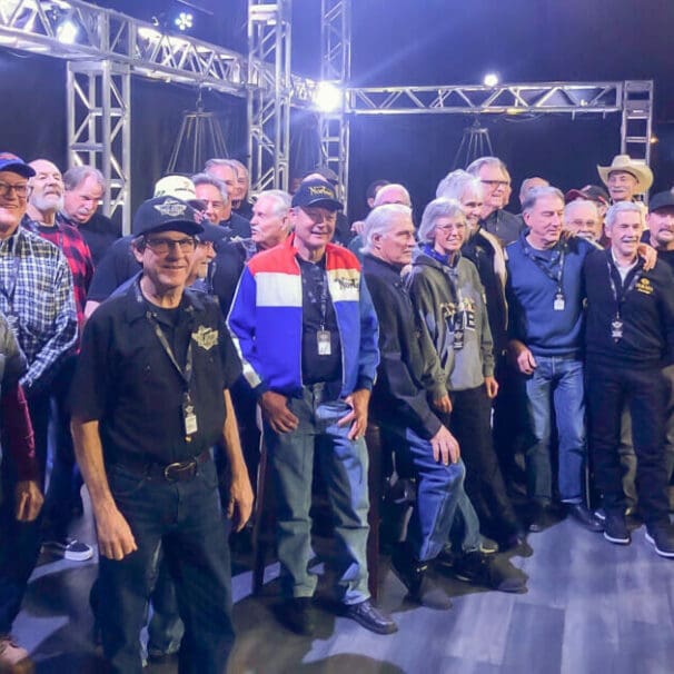 A view of the hot shoe Hall of fame industry event that had more than 80 inductees as well as various spokespeople and icons of the motorcycle community