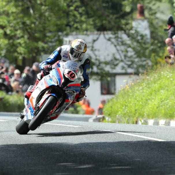 Peter Hickman on his Smiths Racing BMW at Barregarrow during the RST Superbike TT race.
