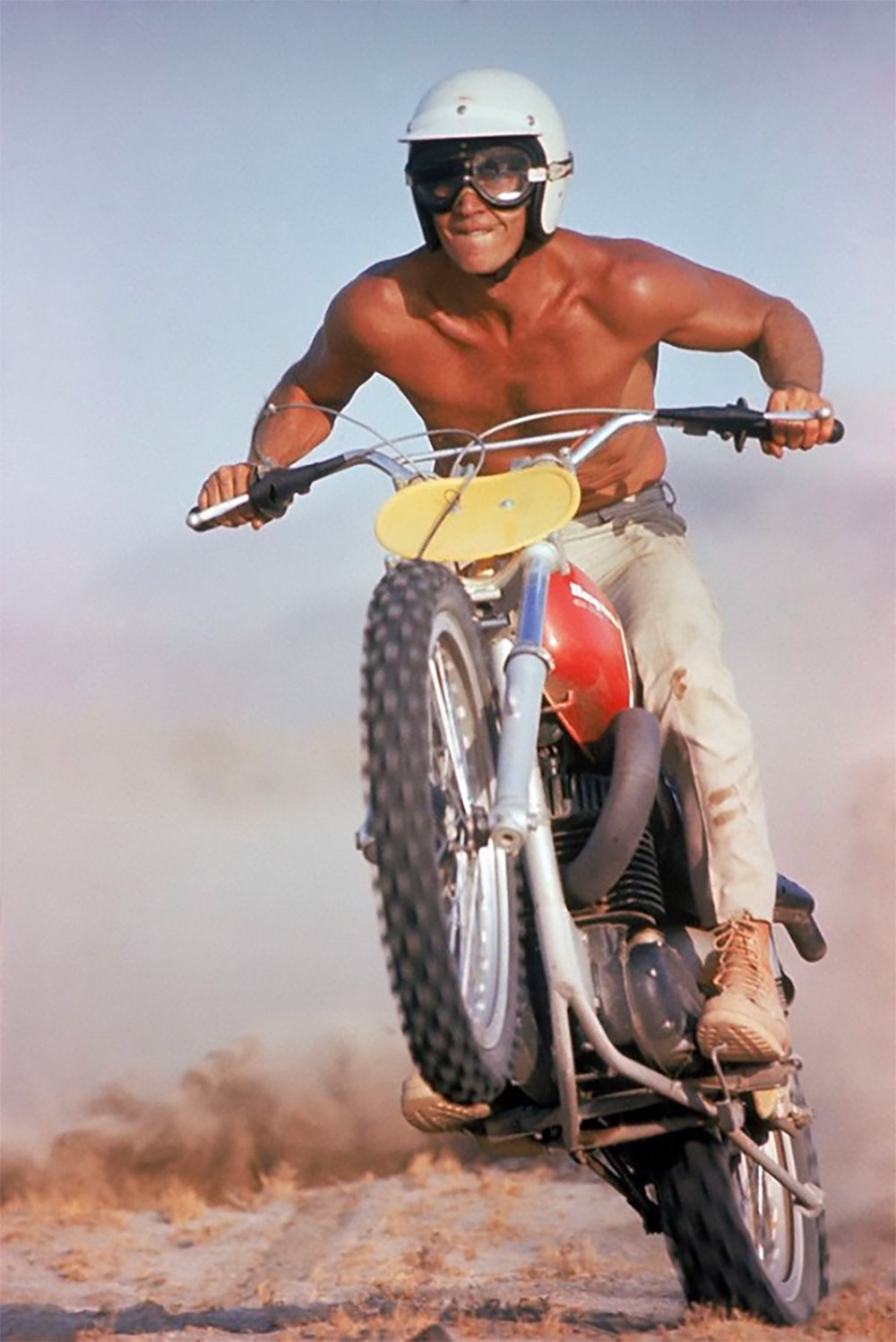 Steve McQueen on his Husqvarna 400 Cross photographed for the front cover of Sports Illustrated