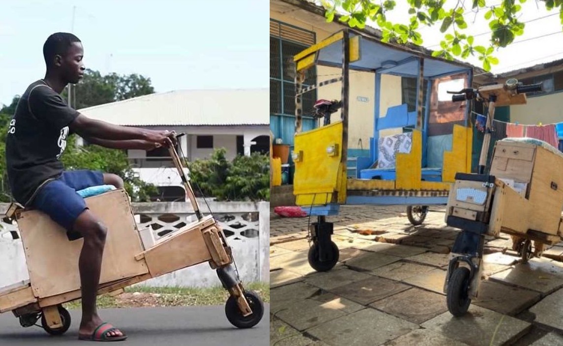 A view of "Solar Scooter" and "Solar Rickshaw", created by a Ghanaian teenager named Samuel Aboagye