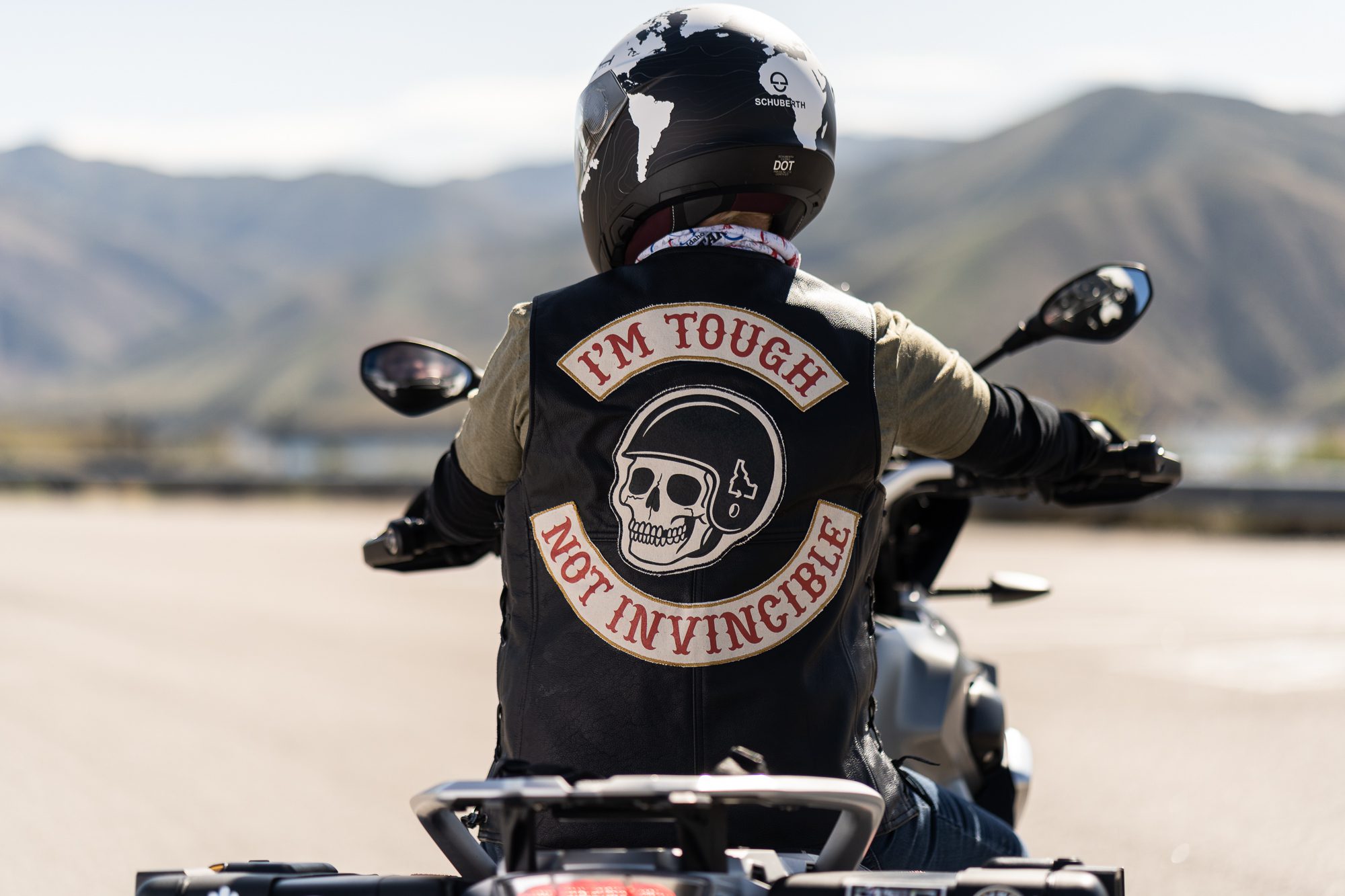 A motorcyclist wearing a leather jacket. Photo courtesy of Twitter.