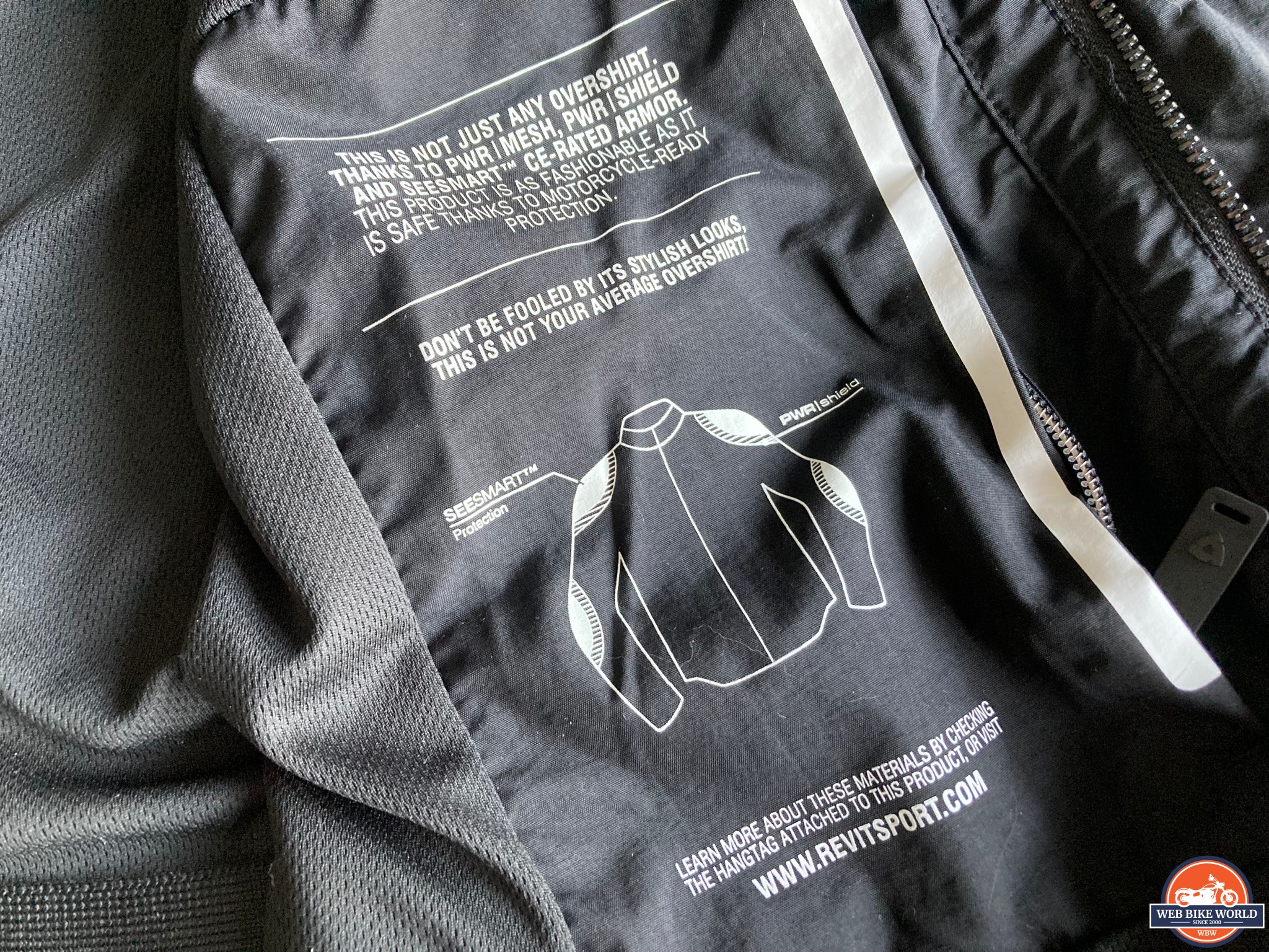 Interior stamp on the overshirt showing protection areas
