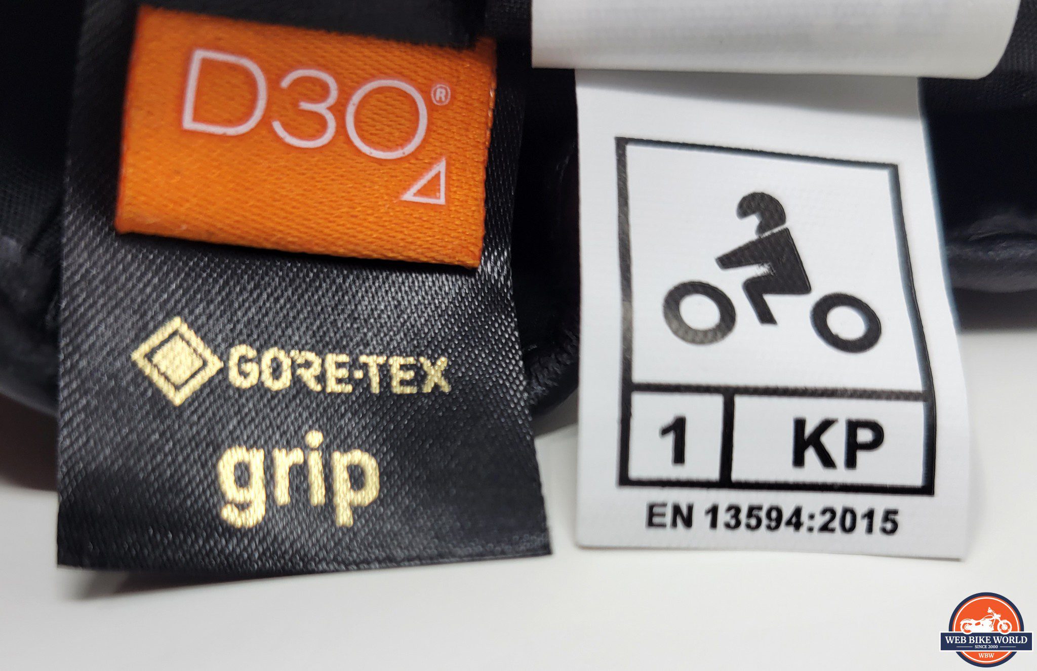 Richa Atlantic GTX glove tags showing Gore-Tex and CE1 certification