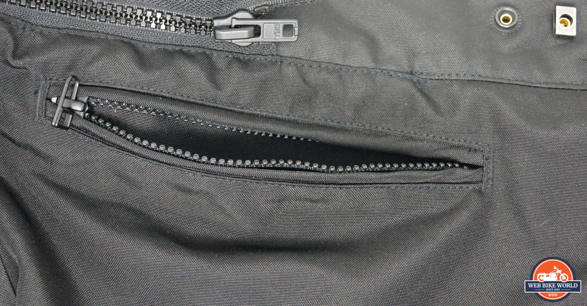 Close-up of zippered pocket on Richa Brutus GTX Pants