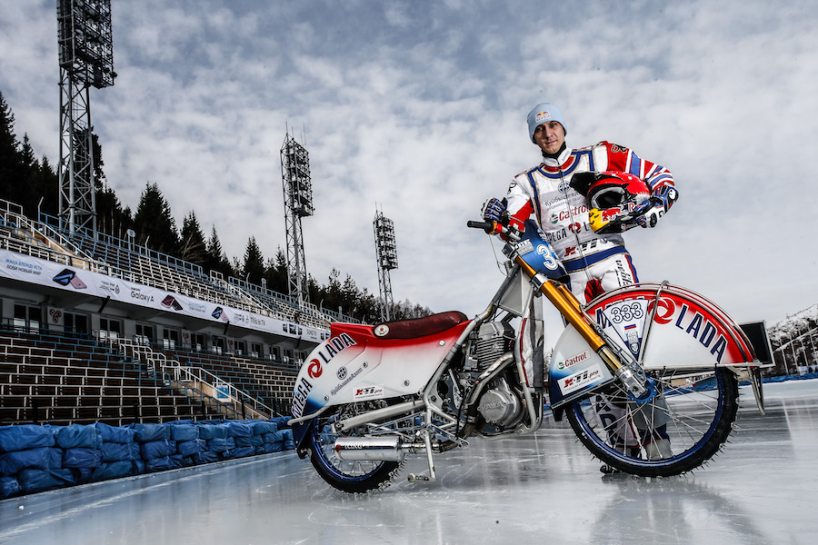a Russian ice speedway champ and his motorcycle