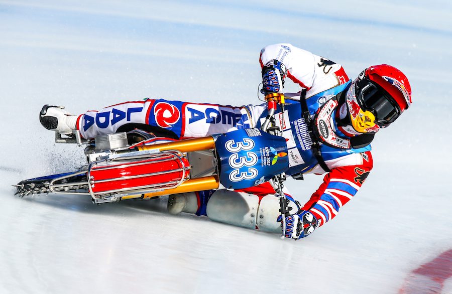 an ice speedway racing motorcycle in action