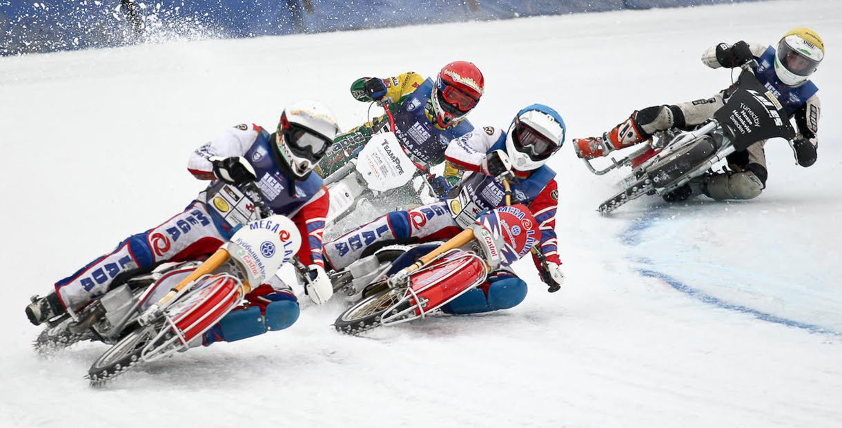 ice speedway racing motorcycles in action