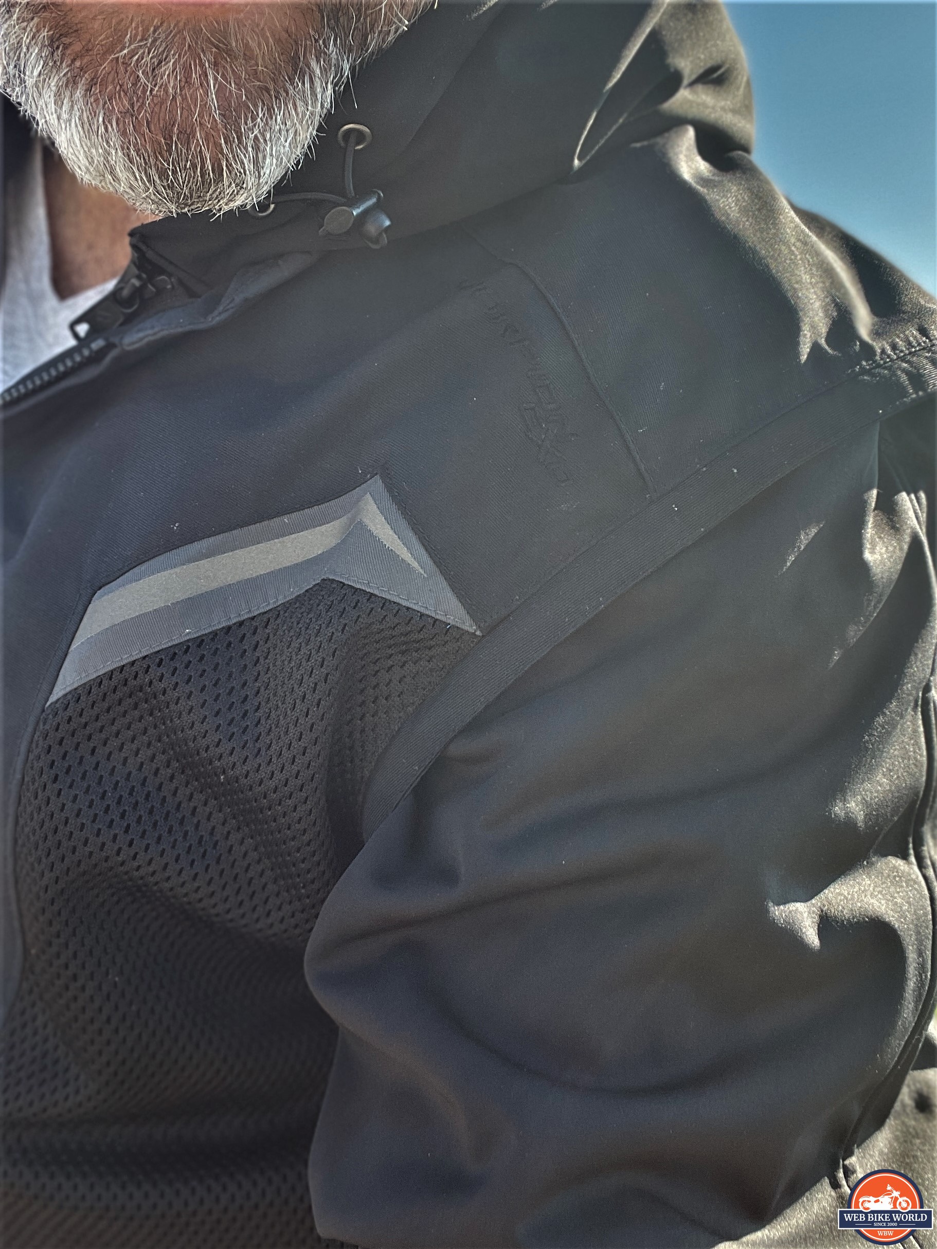 Close up of mesh panel on front of Scorpion EXO Transformer Jacket