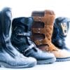 Side view of four different motorcycle boots including a Fuel Dust Devil Boot