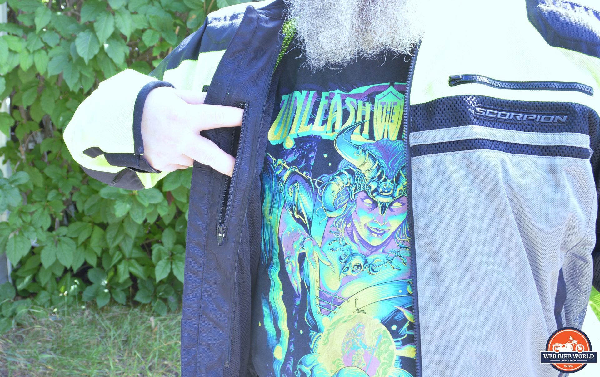 Author wearing Scorpion Vortex Air Jacket with zipper open
