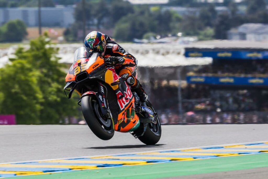 The French GP's Brad Binder, who had to finish the race with only now winglet. Media sourced from MotoGP.