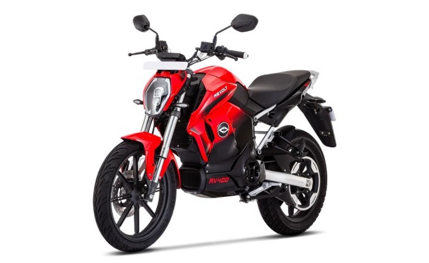 Red 2021 Revolt RV400 electric motorcycle