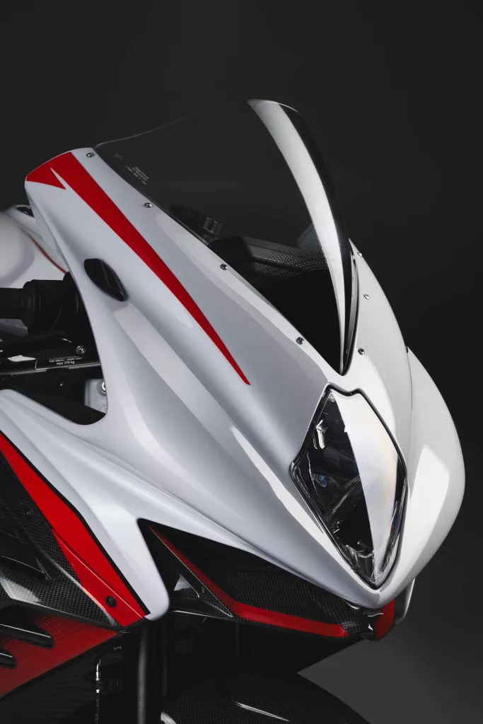 A close-up of the front of the all-new 2022 MV Agusta F3 RR