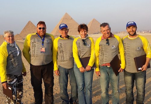 Aussies in Egypt: (from left) Davo Batty, Bill van Kesteren, Doug Marshall, Jacinta Ryan, Bill Ryan and David Marshall