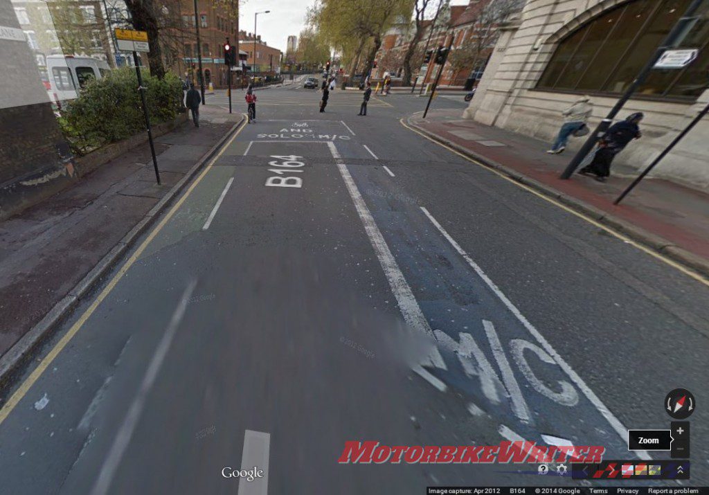 Forward motorcycle stop lines for lane filtering riders