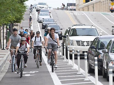 Cyclists in bike lanes