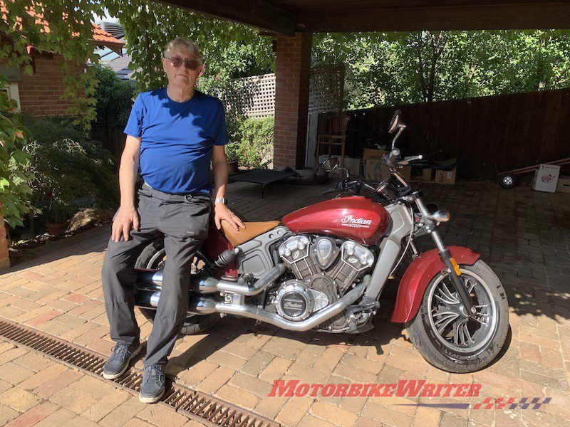 Prof Marcus Wigan parking Indian Scout