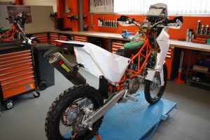 Rally bike is prepped